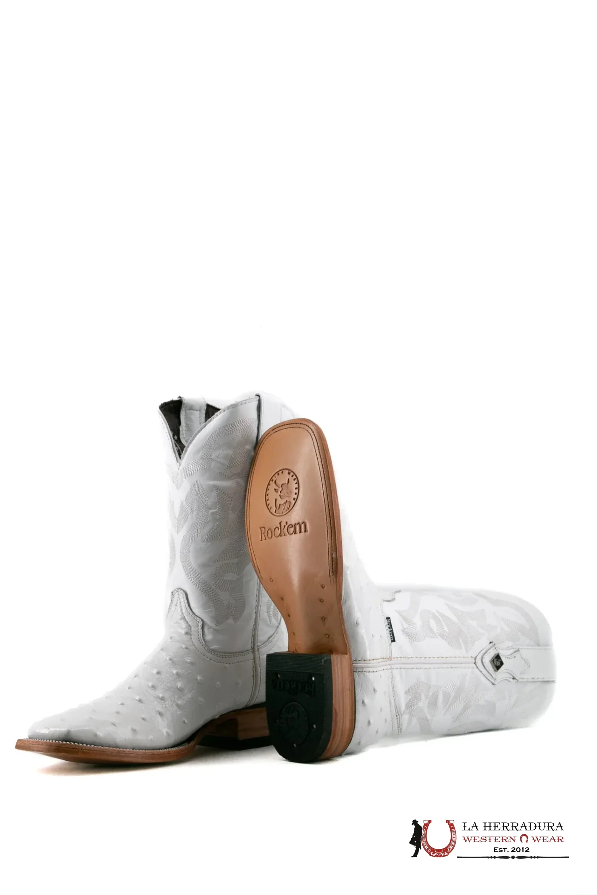 ROCKEM IMIT RANCH WHITE OSTRICH SQ. TOE BOOT BOTAS HOMBRES
