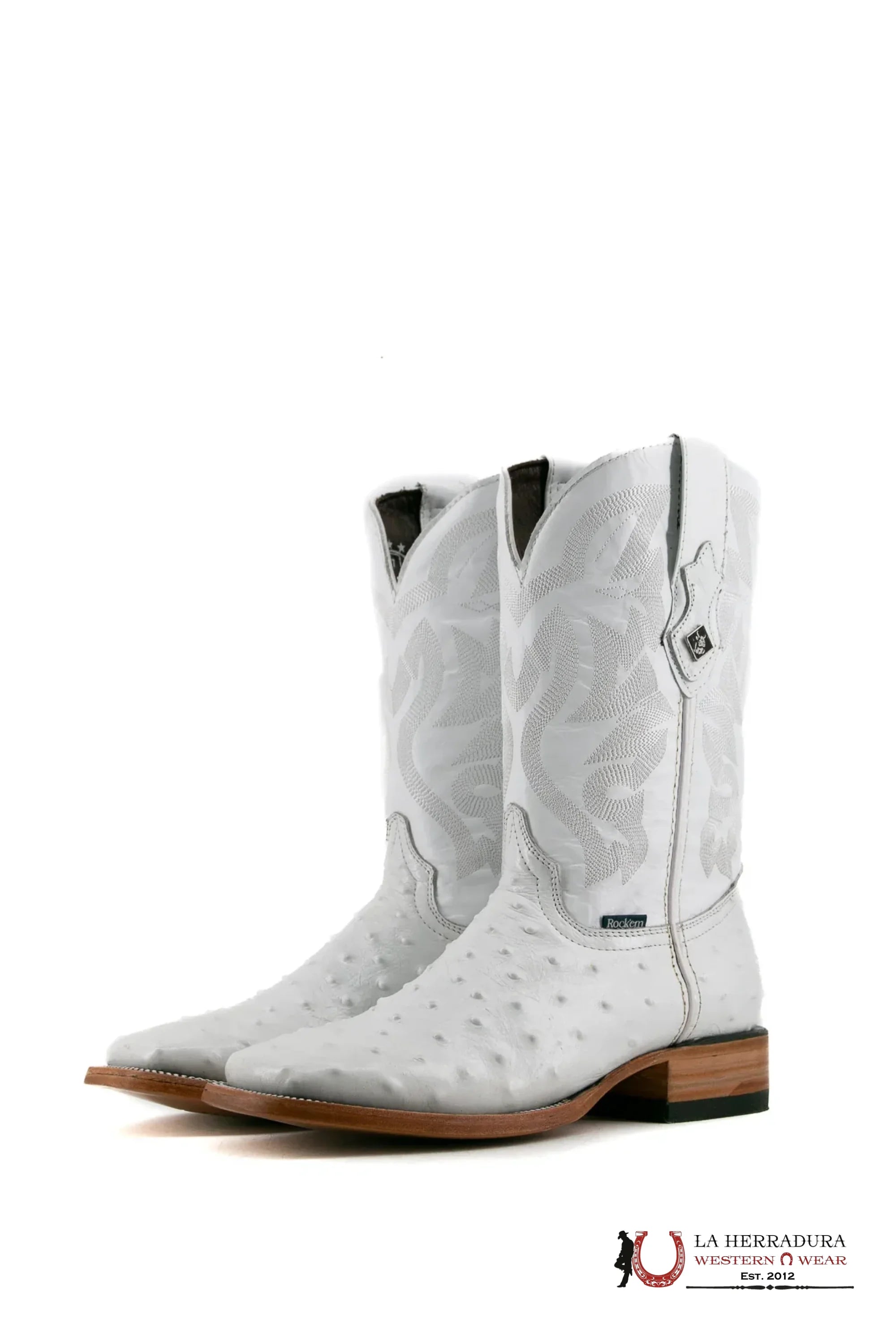 ROCKEM IMIT RANCH WHITE OSTRICH SQ. TOE BOOT BOTAS HOMBRES
