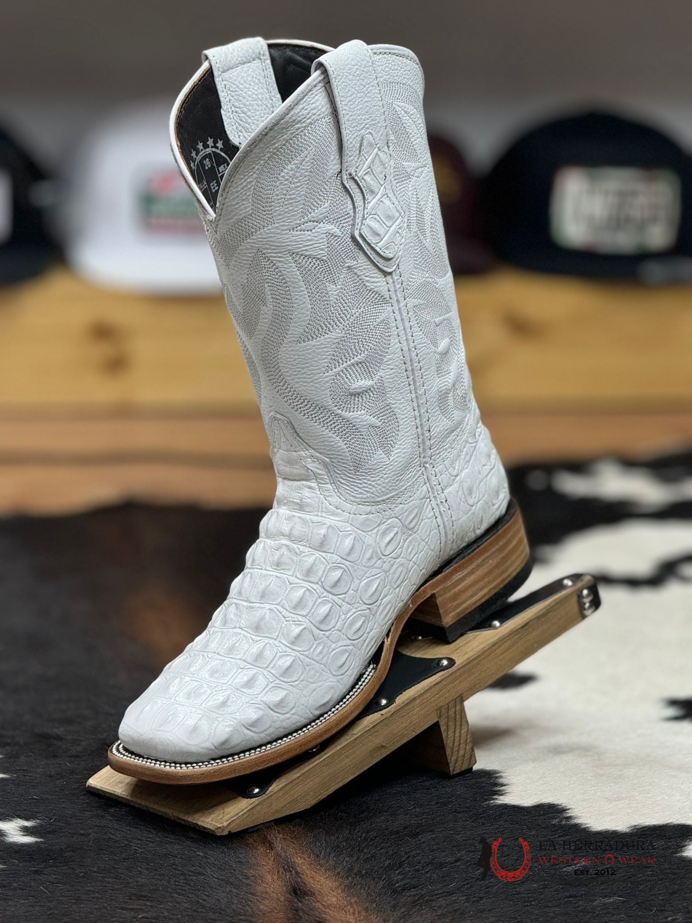 Mens Imit Lomo De Nilo White Boot Botas Hombres