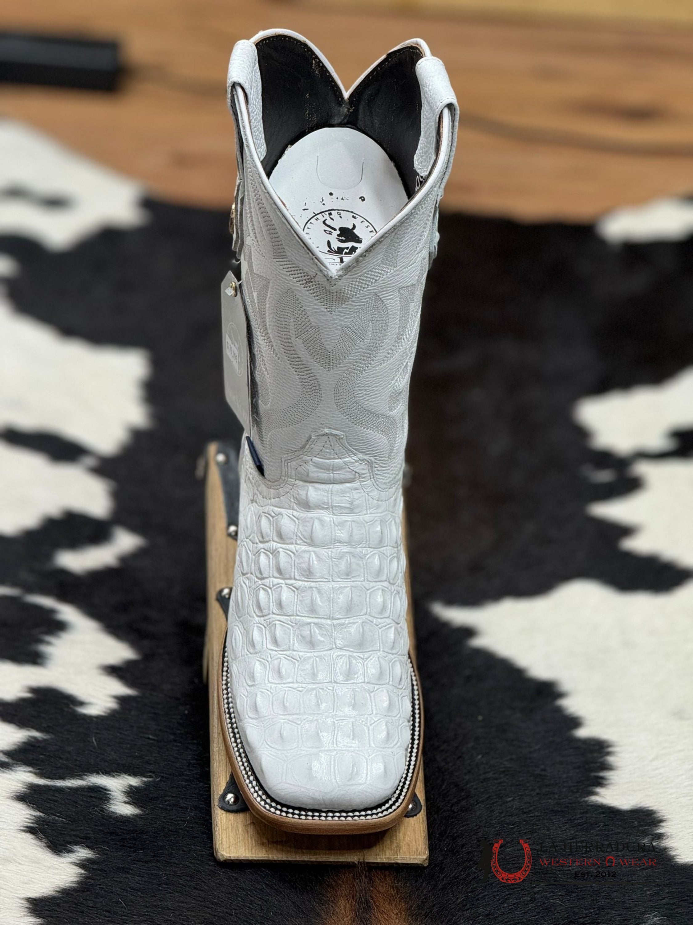 Mens Imit Lomo De Nilo White Boot Botas Hombres