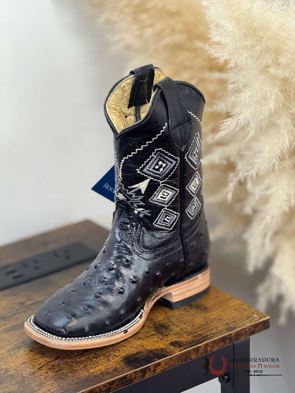 ROCKEM KIDS NEGRO AVESTRUZ SUELA DE MADERA PUNTA CUADRADA