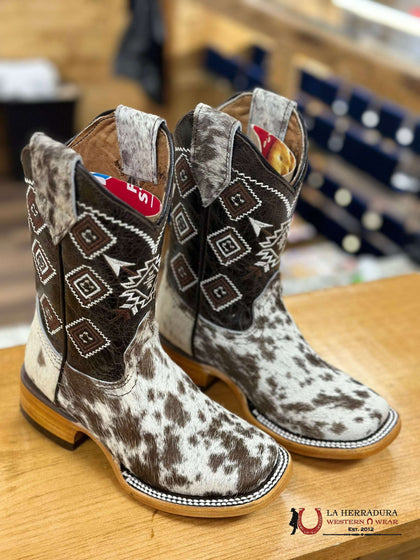 ROCKEM KIDS CUERO DE VACA MARRÓN Y BLANCO CON MOTIVOS AZTECAS *CADA PAR ES ÚNICO*