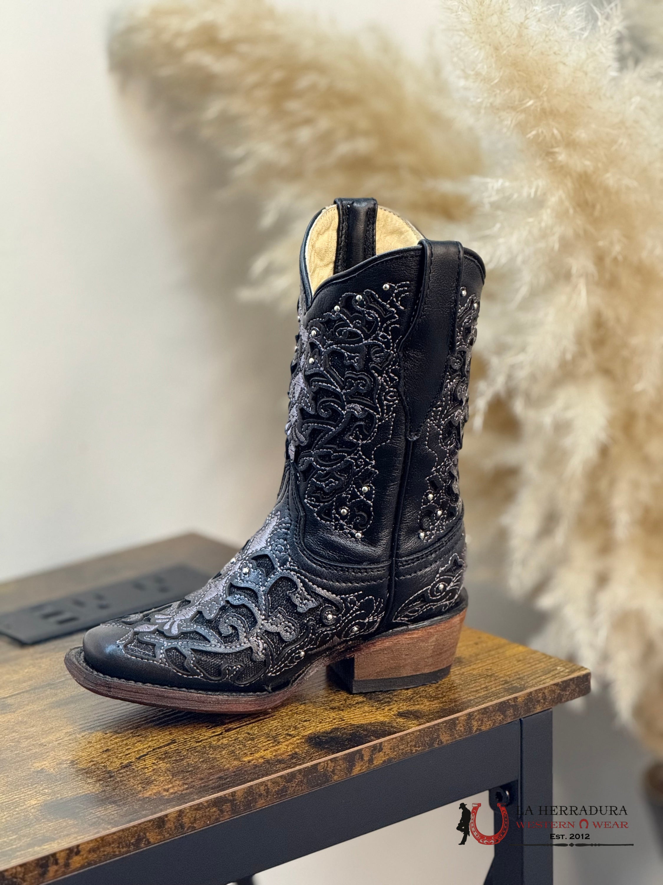 ROCKEM GIRLS FLORA NEGRO NARROW SQ. TOE W/ BLACK GLITTER INLAY NIÑOS