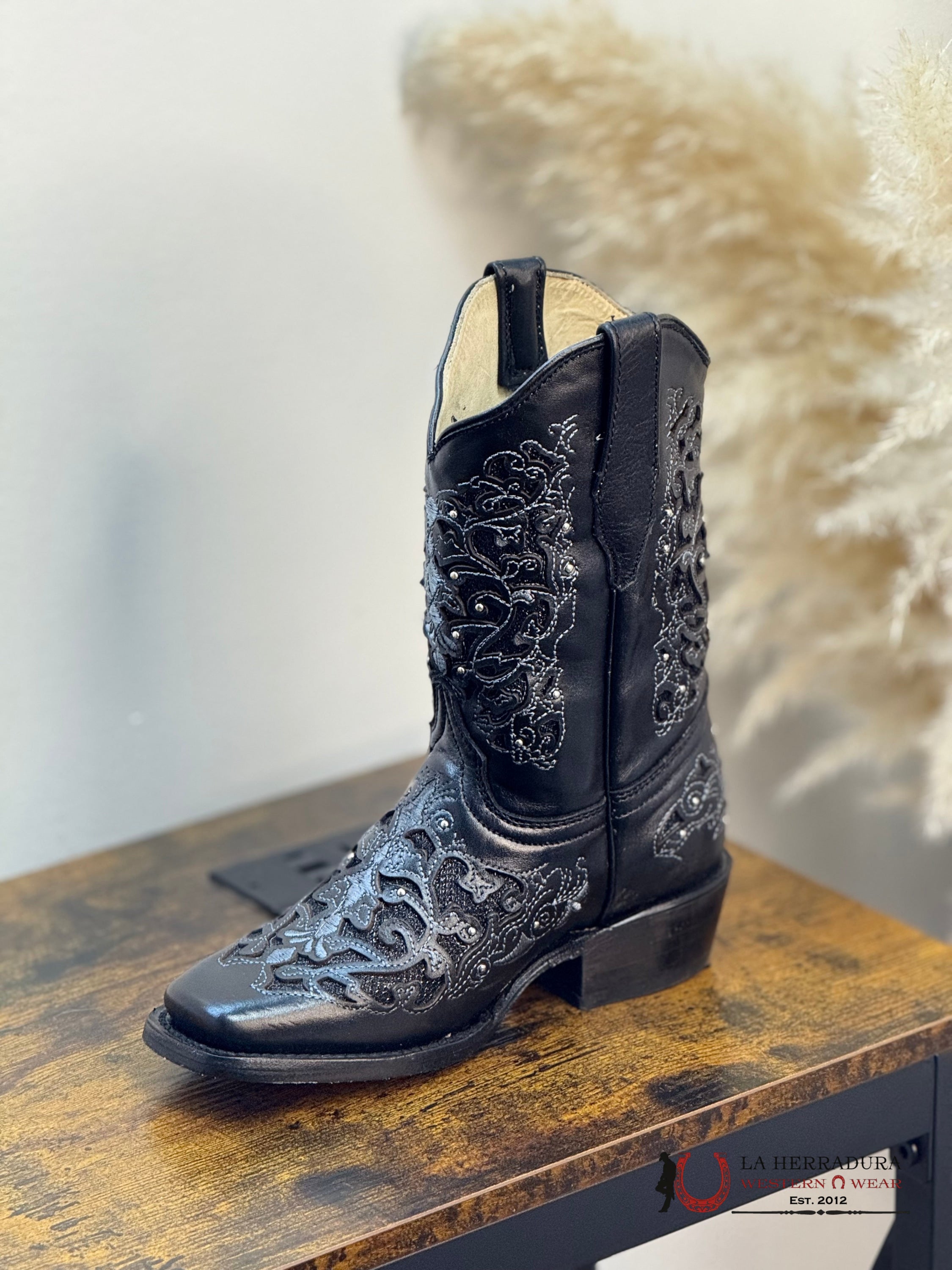 ROCKEM GIRLS FLORA NEGRO NARROW SQ. TOE W/ BLACK GLITTER INLAY NIÑOS