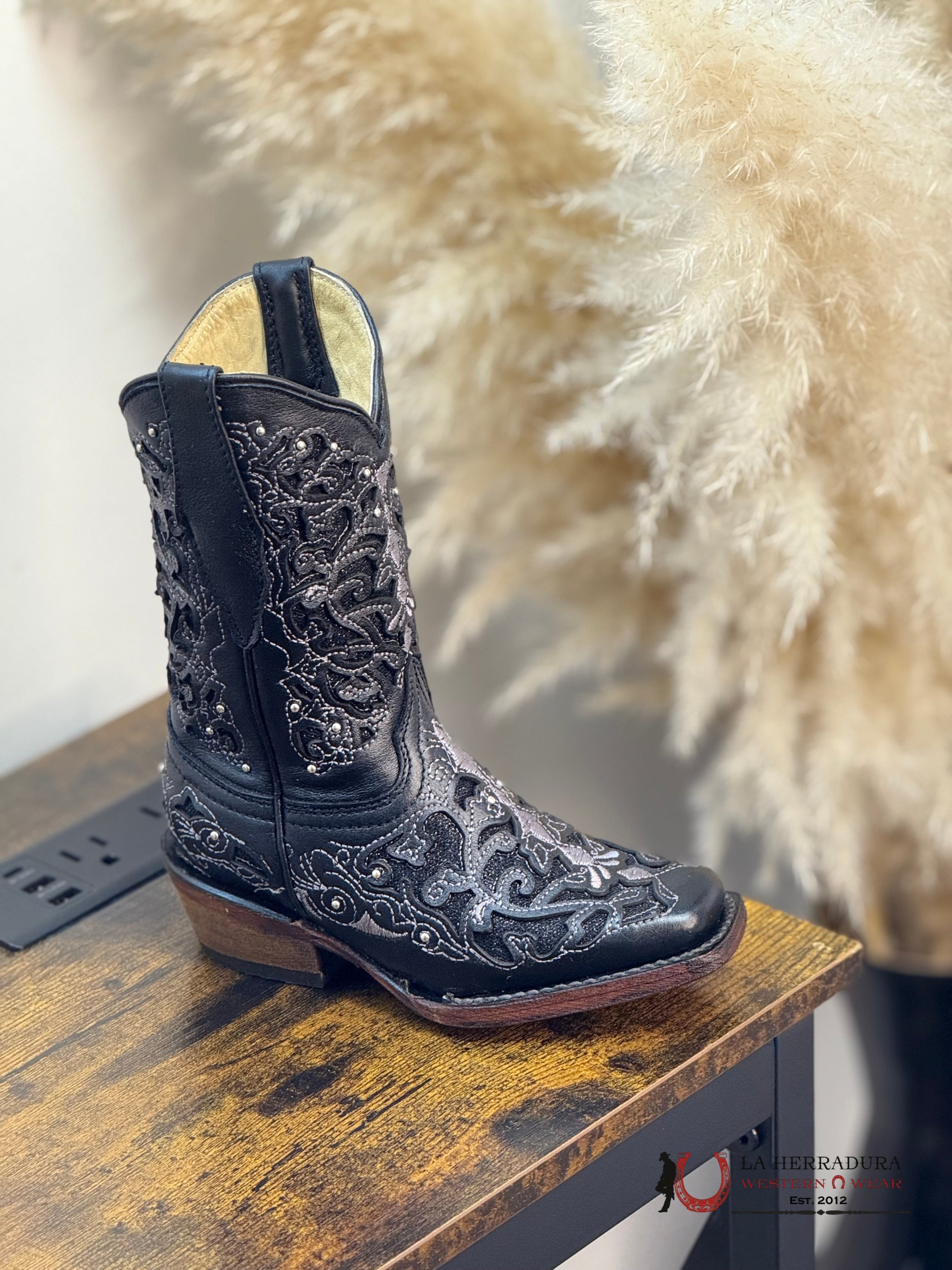 ROCKEM GIRLS FLORA NEGRO NARROW SQ. TOE W/ BLACK GLITTER INLAY NIÑOS