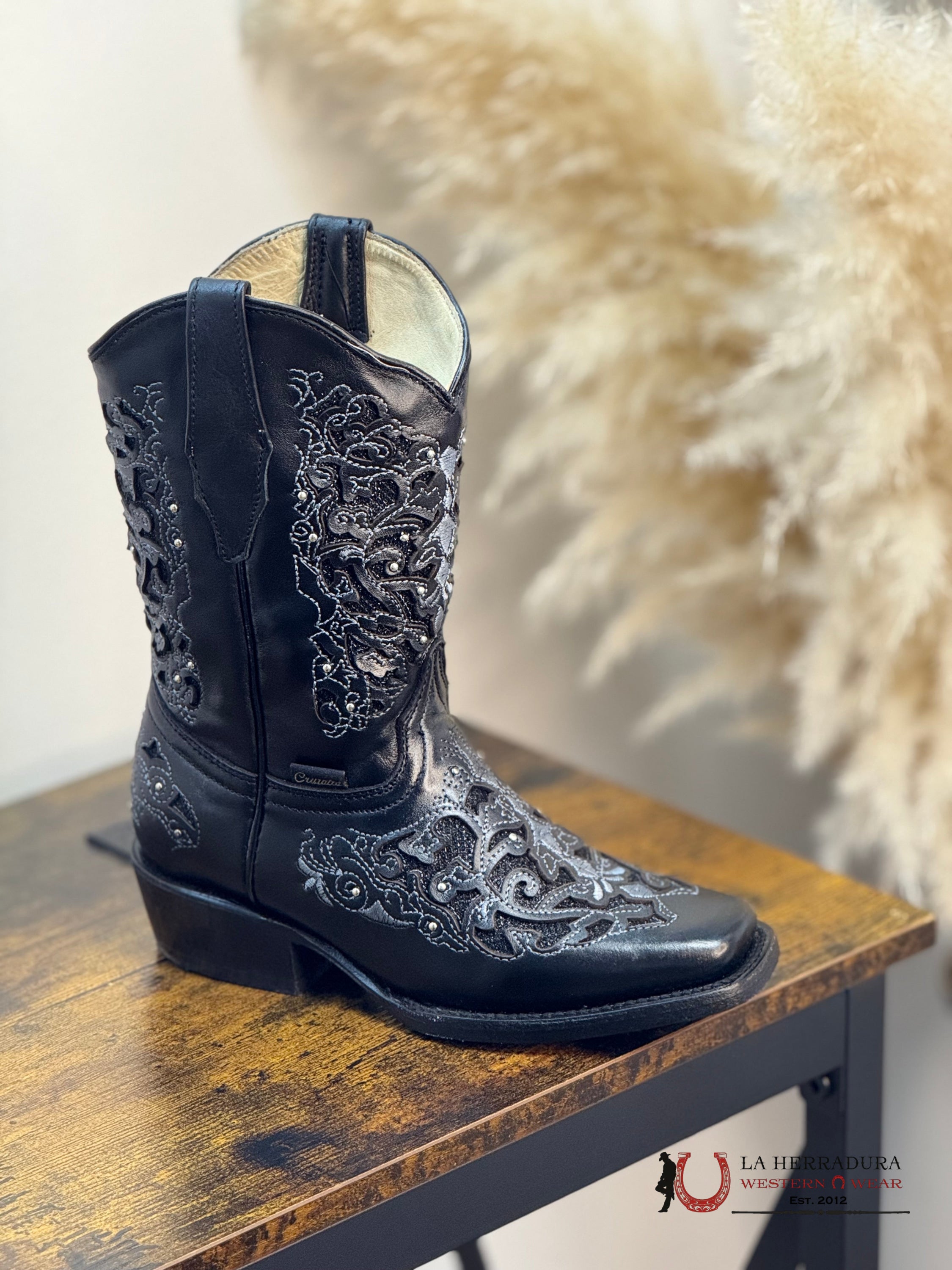 ROCKEM GIRLS FLORA NEGRO NARROW SQ. TOE W/ BLACK GLITTER INLAY NIÑOS