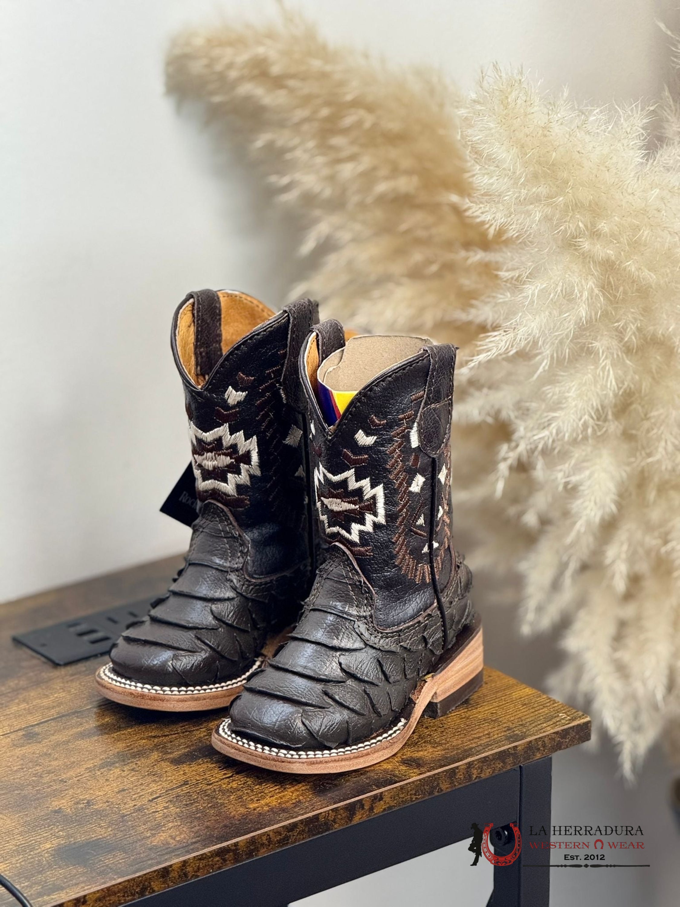 ROCKEM KIDS IMIT MATTE BROWN PYTHON AZTEC TUBE SQ. TOE NIÑOS