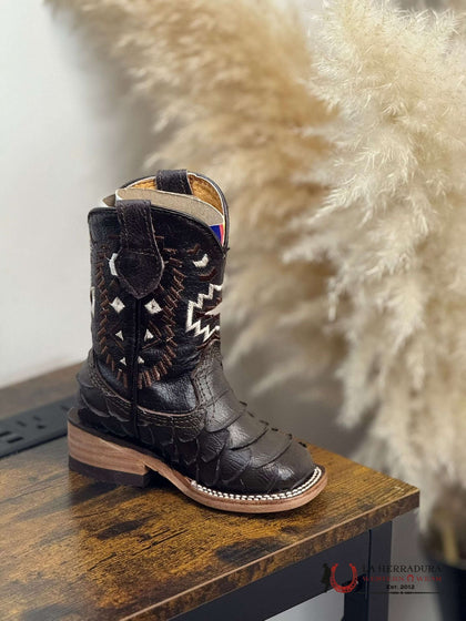ROCKEM KIDS IMIT MATTE BROWN PYTHON AZTEC TUBE SQ. TOE