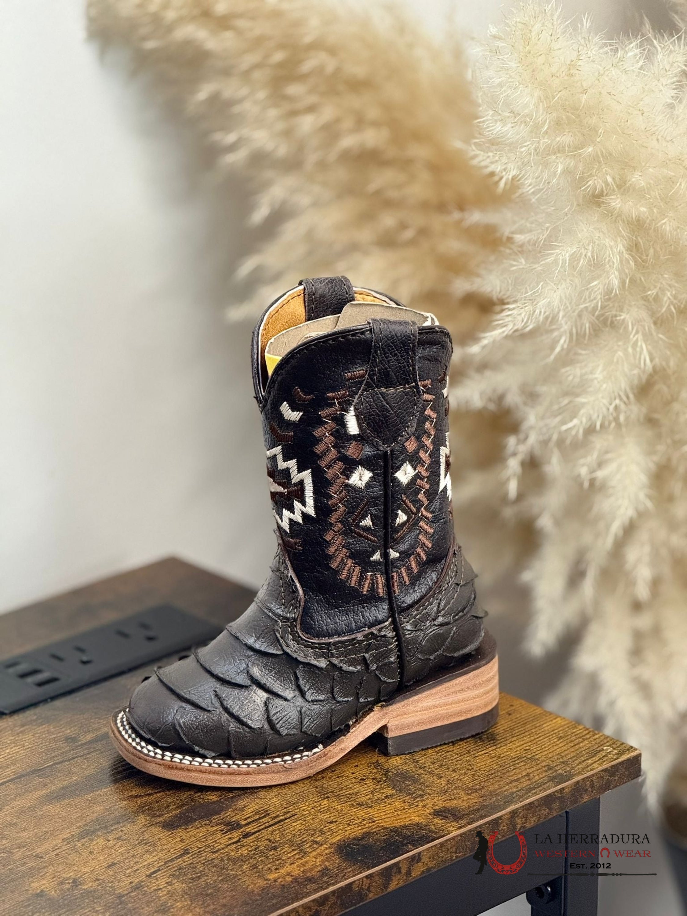 ROCKEM KIDS IMIT MATTE BROWN PYTHON AZTEC TUBE SQ. TOE NIÑOS