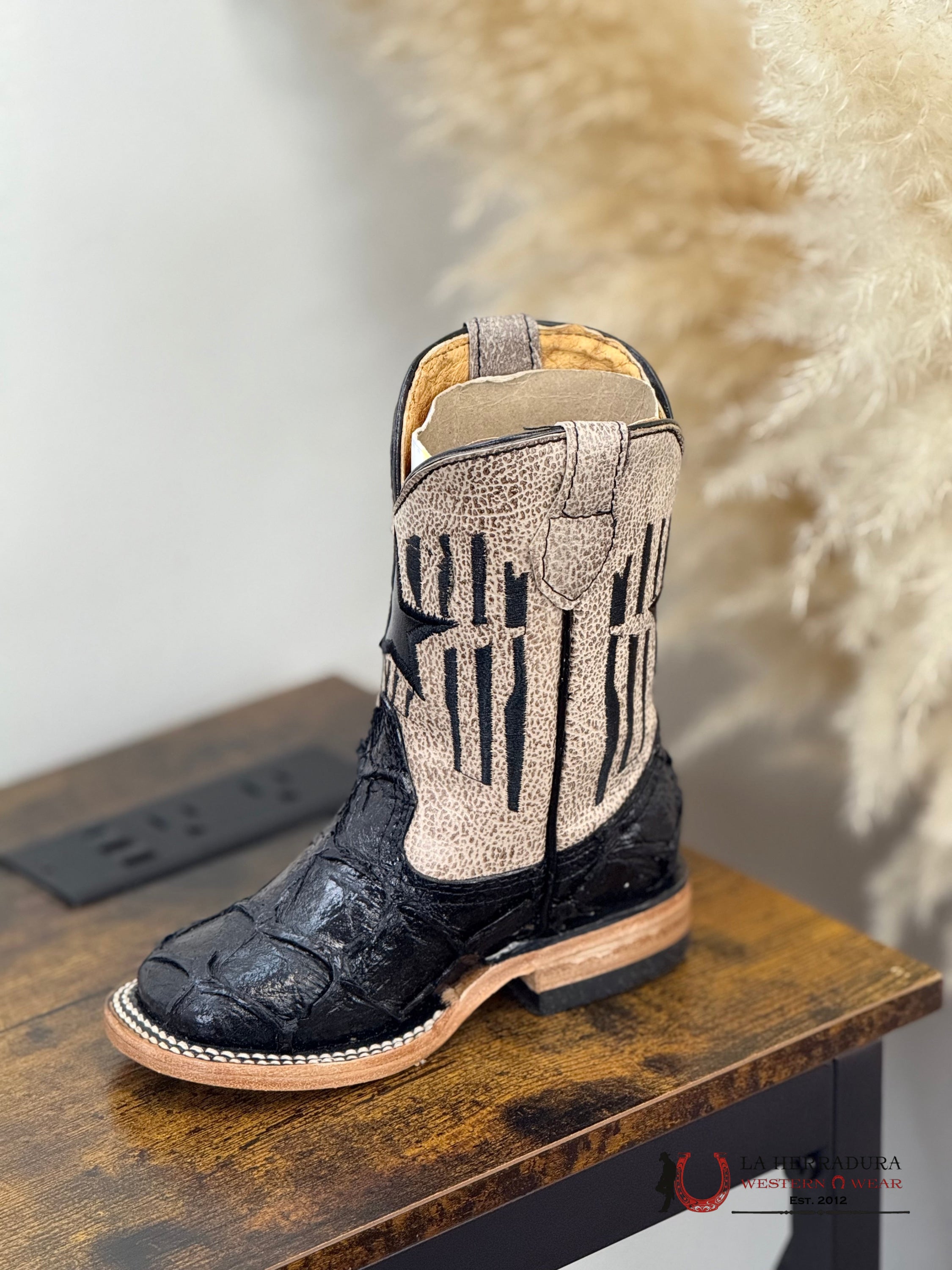 ROCKEM KIDS IMIT TEXAS PIRARUCU BLACK SQ. TOE NIÑOS