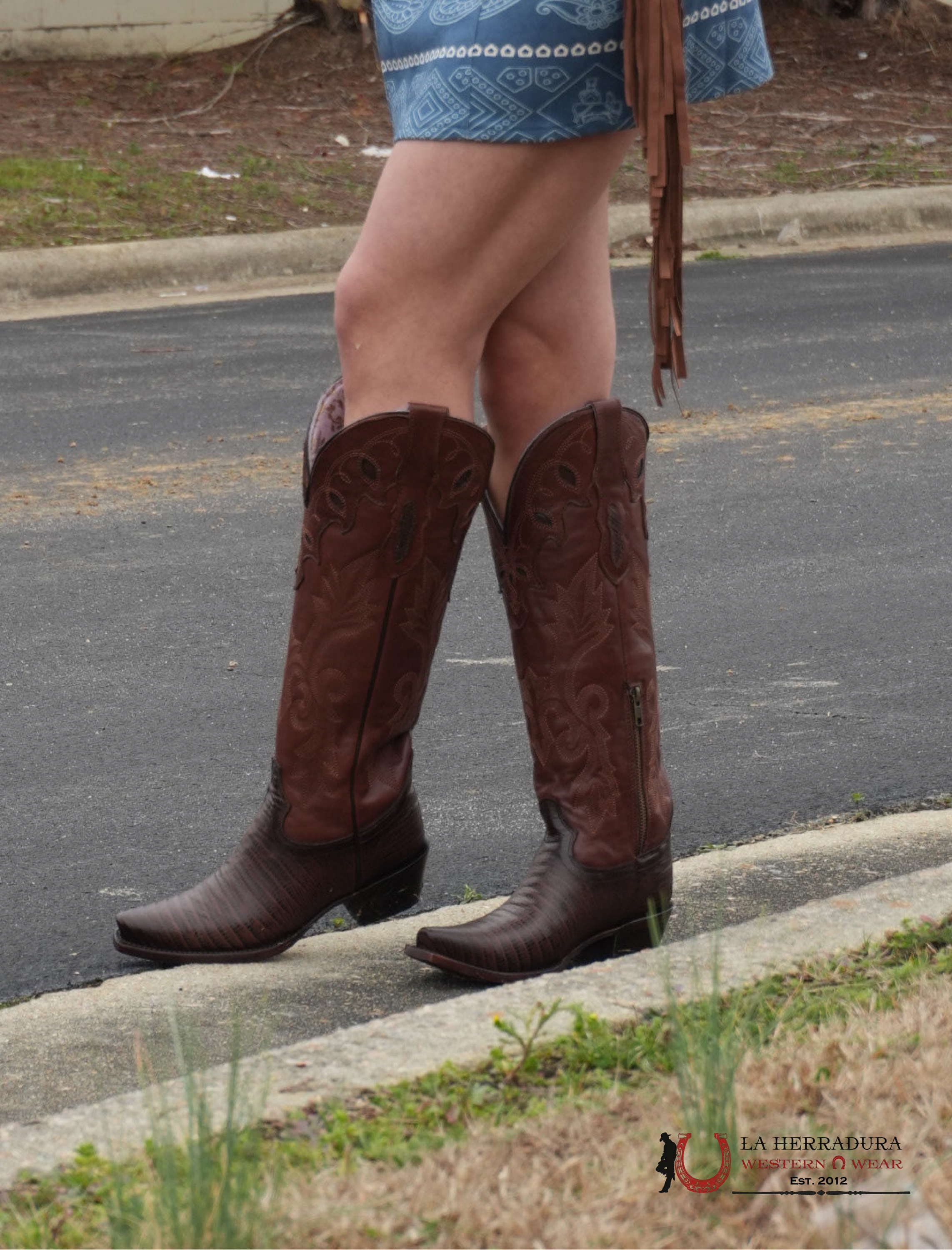 Rock’em Lizard Grabado Café Snip Toe BOTAS MUJERES