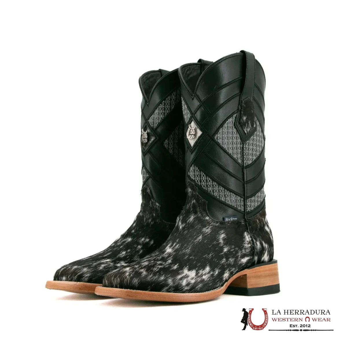 ROCKEM MENS BLACK & WHITE COW HIDE NEW TOP H-501 (EVERY PAIR IS UNIQUE