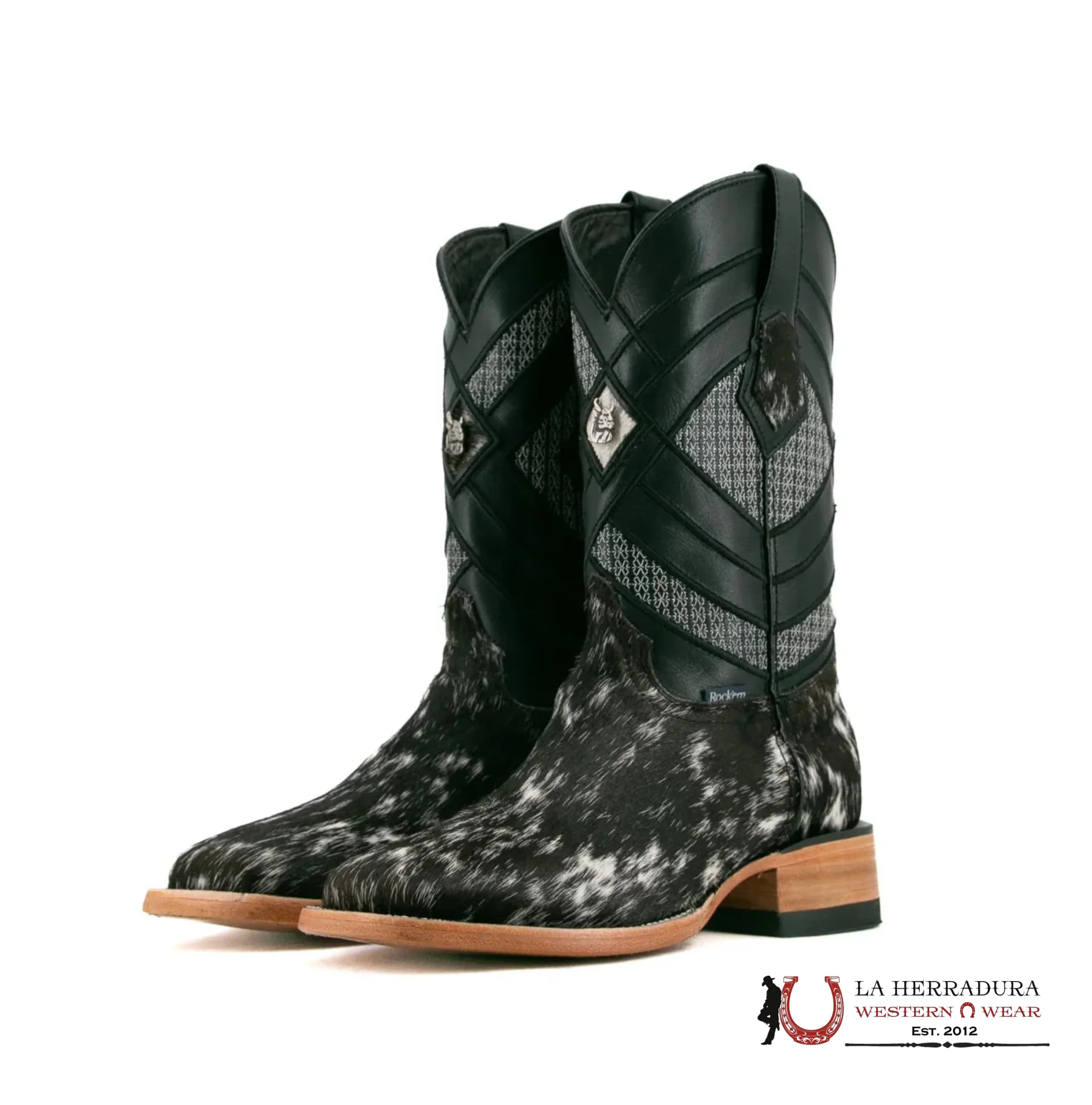 ROCKEM MENS BLACK & WHITE COW HIDE NEW TOP H-501 (EVERY PAIR IS UNIQUE) BOTAS HOMBRES