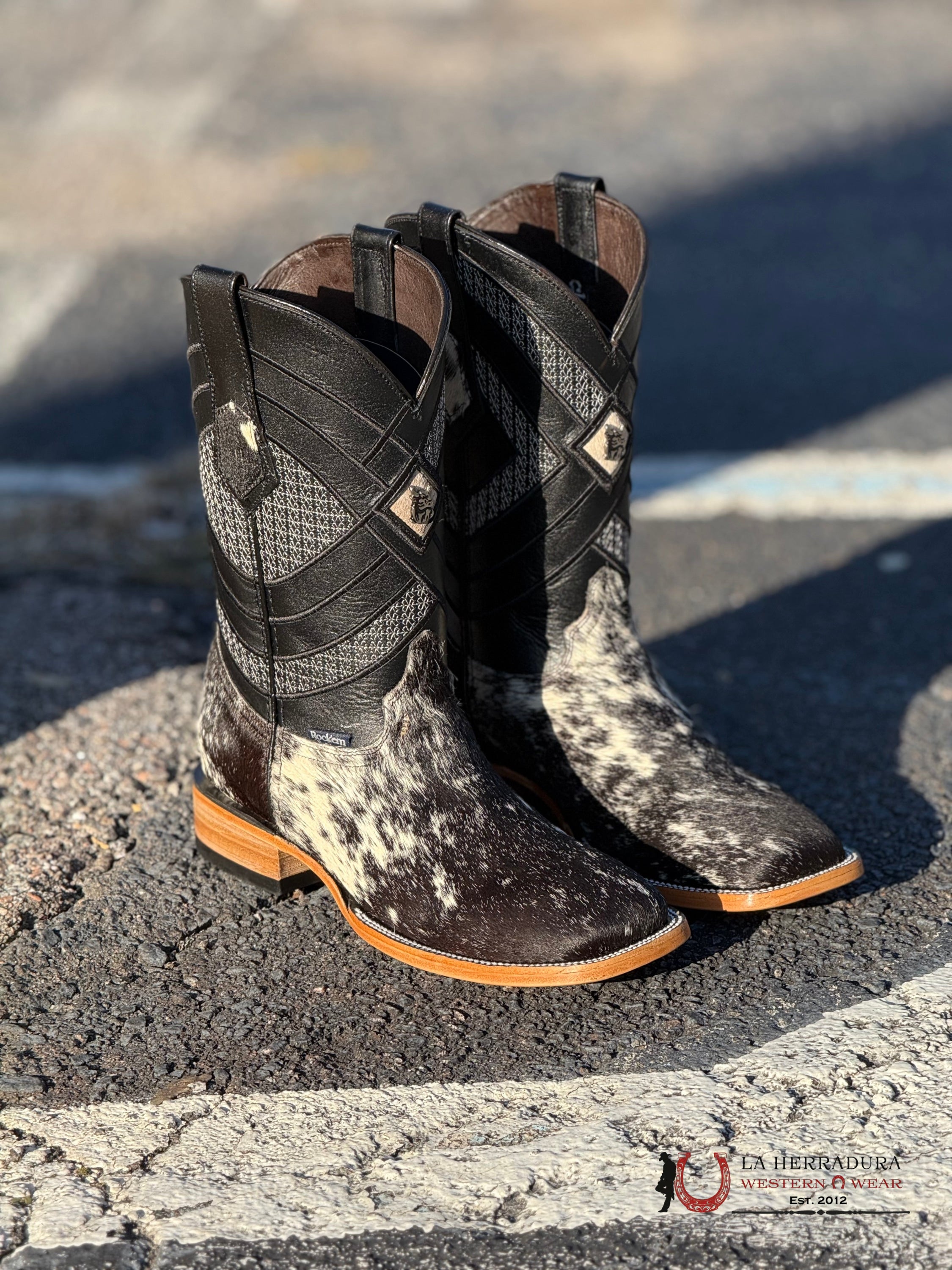 Mens Black & White Cow Hide New Top H-501 (Every Pair Is Unique) Botas Hombres