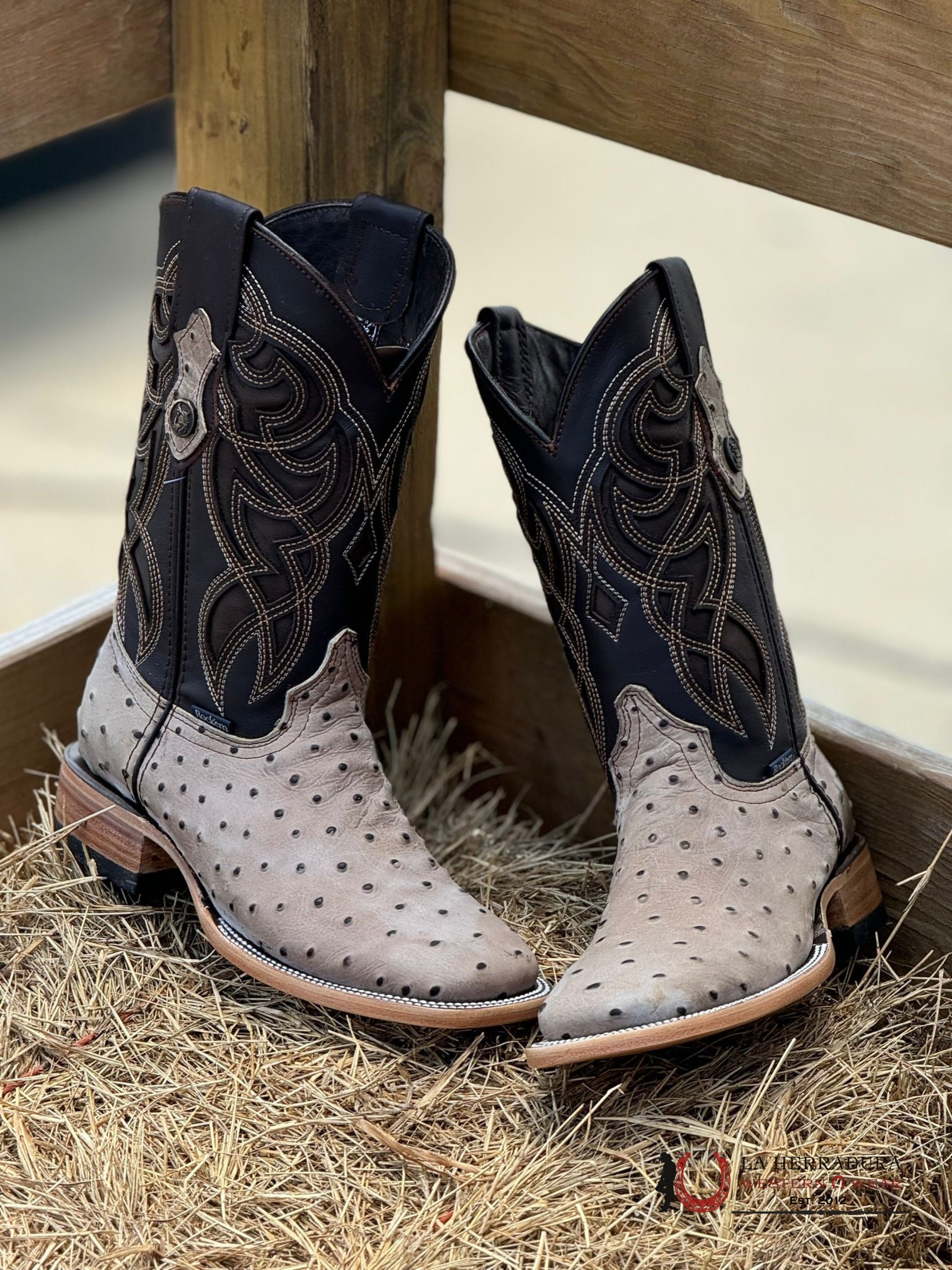 Mens Imit Ostrich Ranch Hueso Boot Botas Hombres