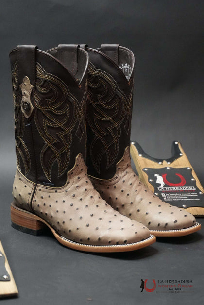 BOTA ROCKEM MENS IMITACIÓN AVESTRUZ RANCHO HUESO