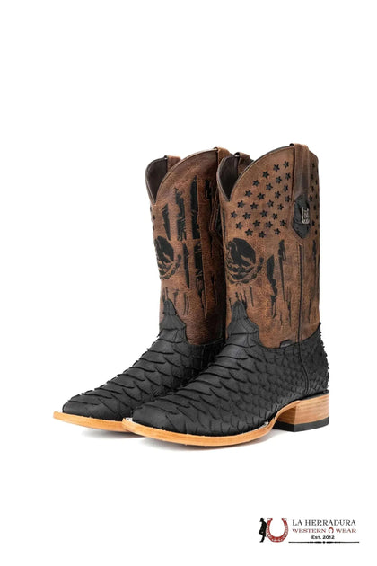 ROCKEM *MÉXICO TUBE* PYTHON RG NEGRO MATE *MÉXICO TUBE* BOTA PUNTA CUADRADA AMARILLA