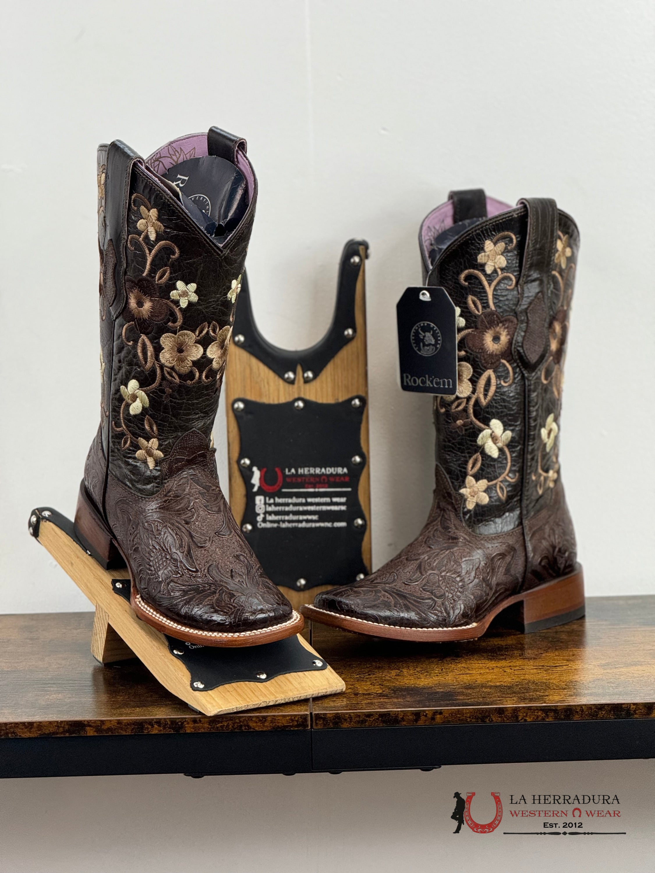 Womens Parais Hand Tooled Cedona Brown Square Toe Botas Mujeres