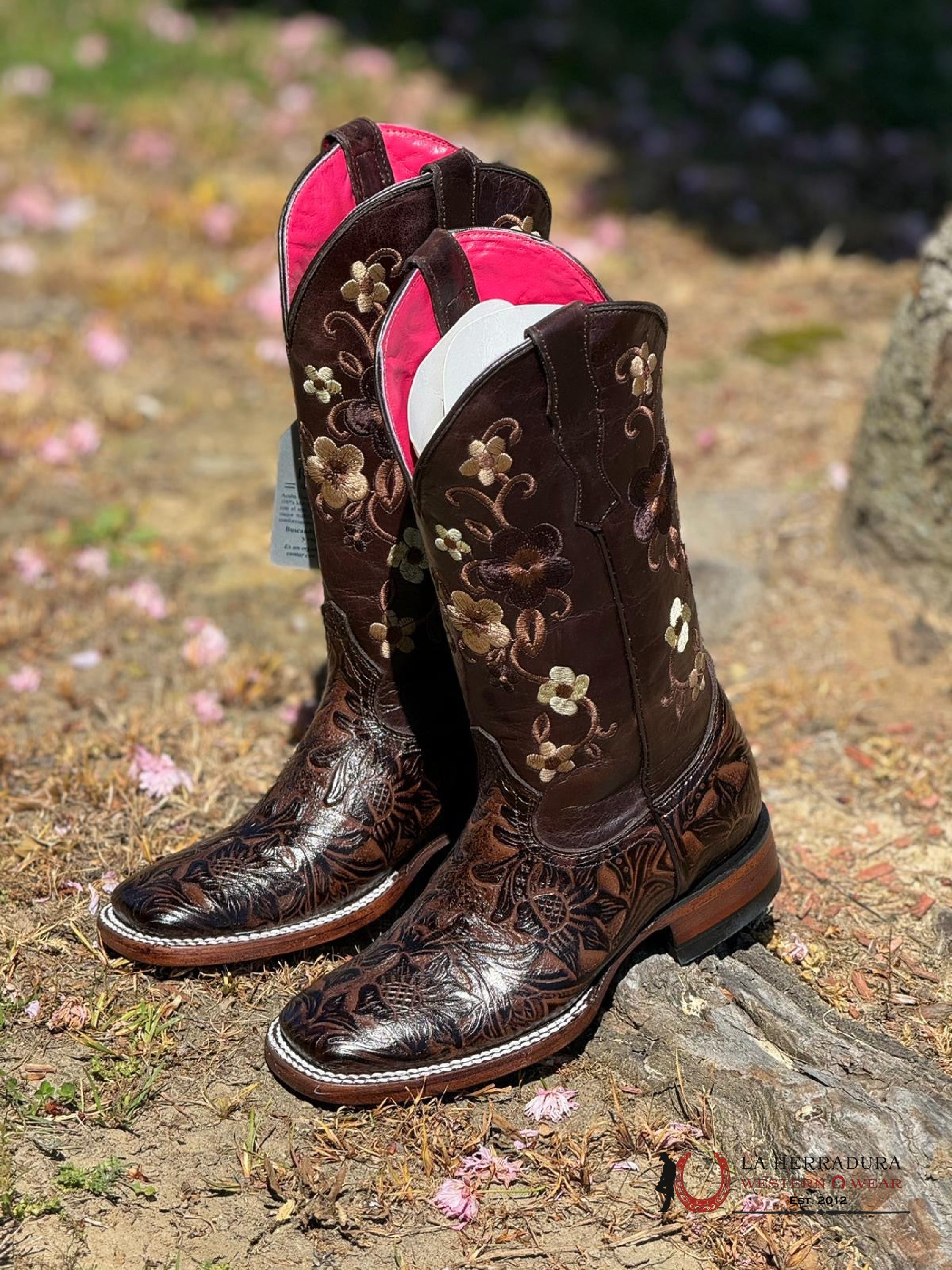 Womens Parais Hand Tooled Cedona Brown Square Toe Botas Mujeres