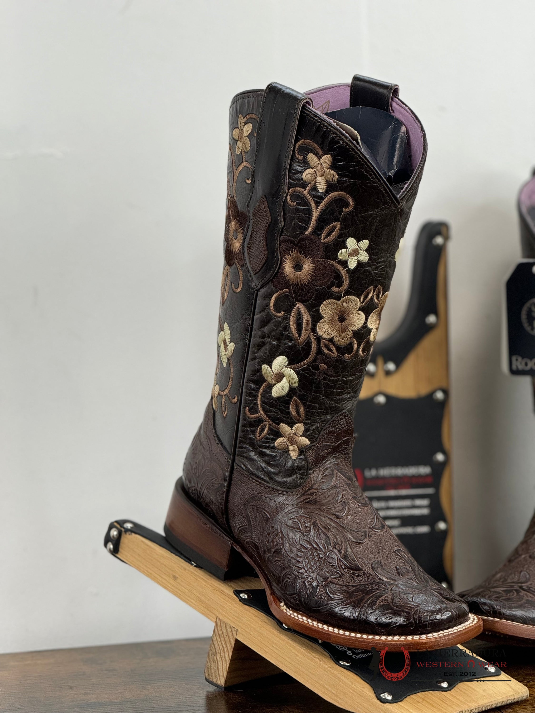 Womens Parais Hand Tooled Cedona Brown Square Toe Botas Mujeres