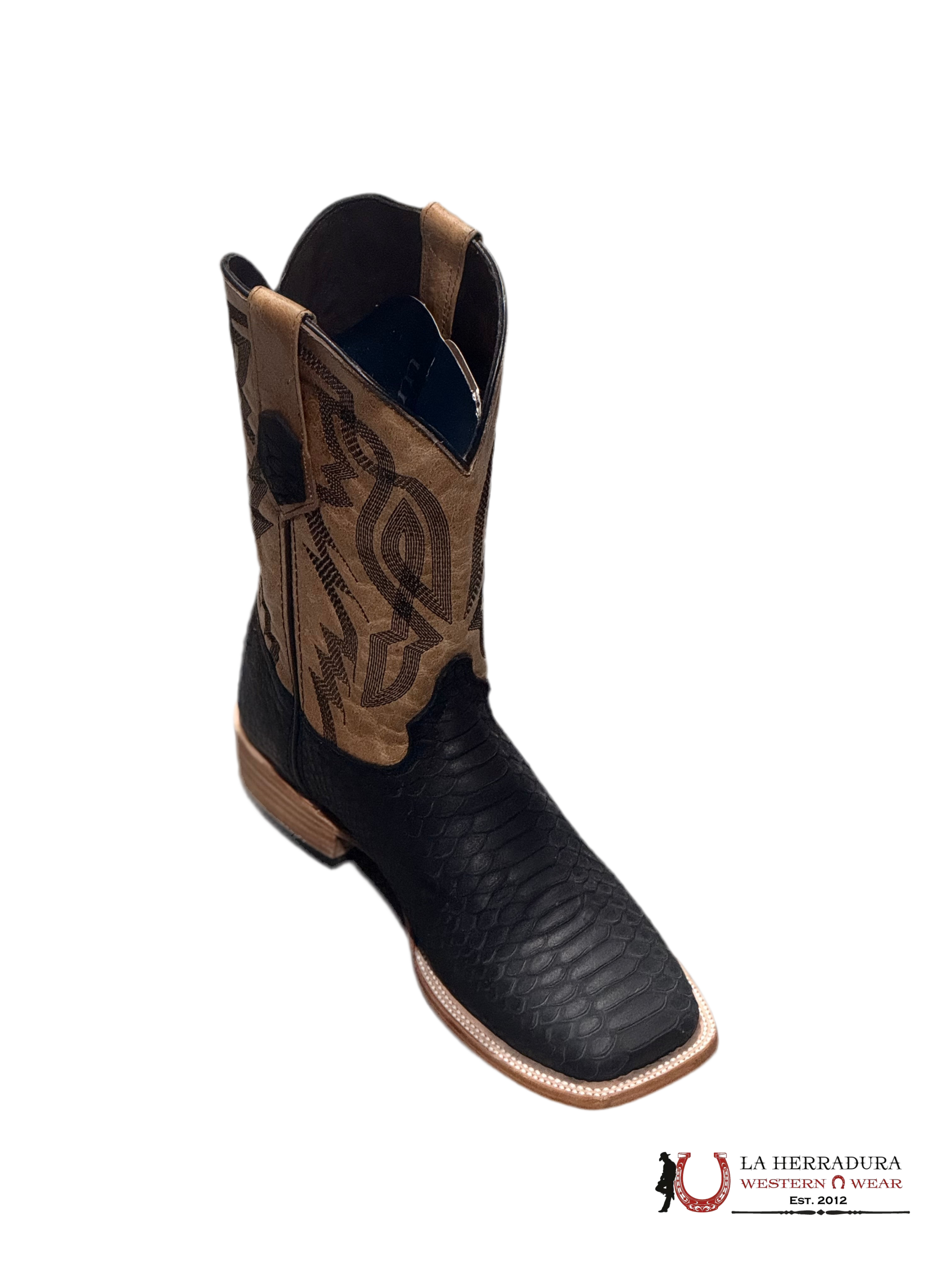 ROCKEM PYTHON MATTE BLACK TUBE BROWN SQUARE TOE BOTAS HOMBRES