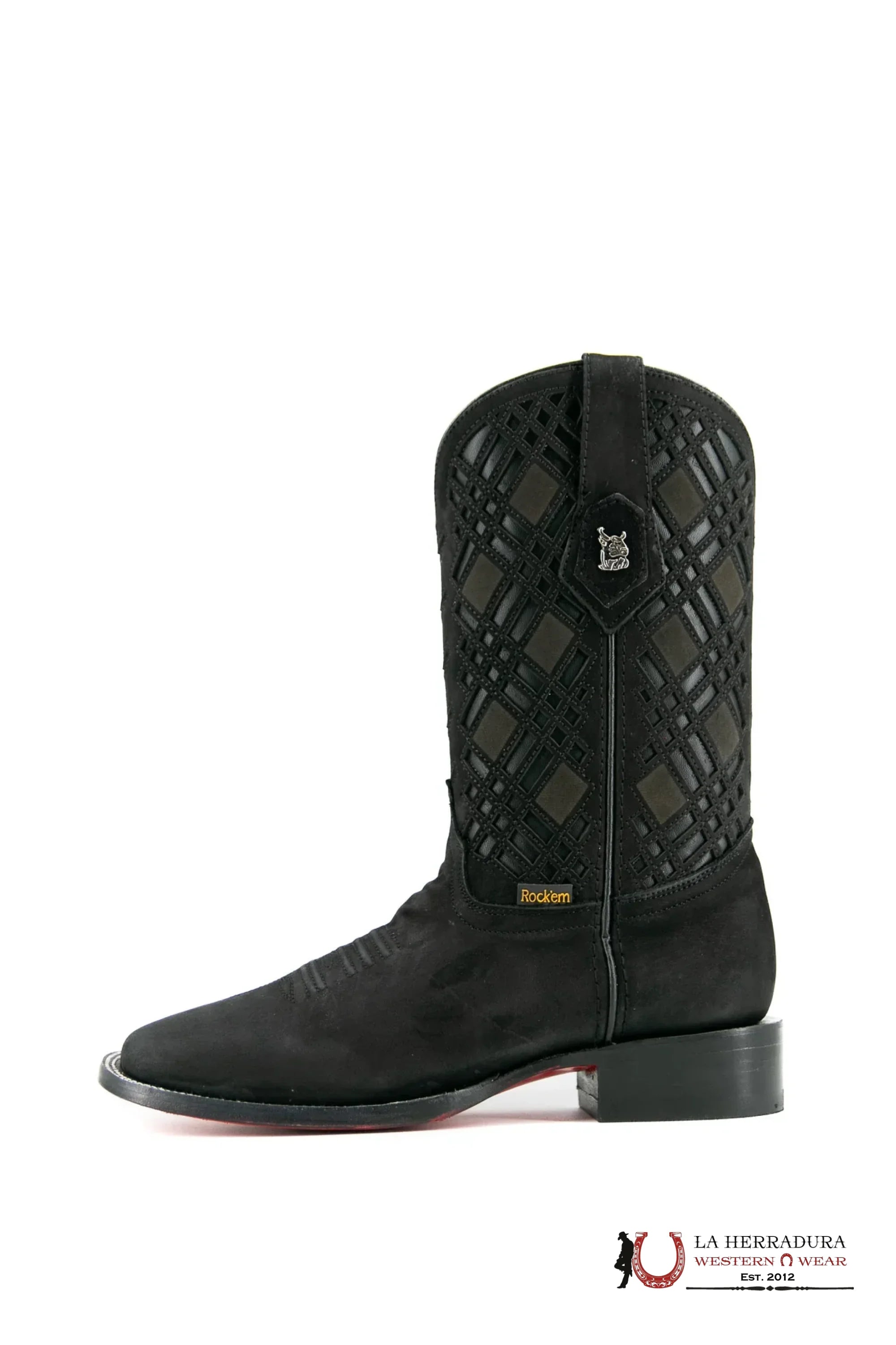 ROCKEM RYDER NOBUCK BLACK SWADE RED BOTTOM SQ. TOE BOTAS HOMBRES