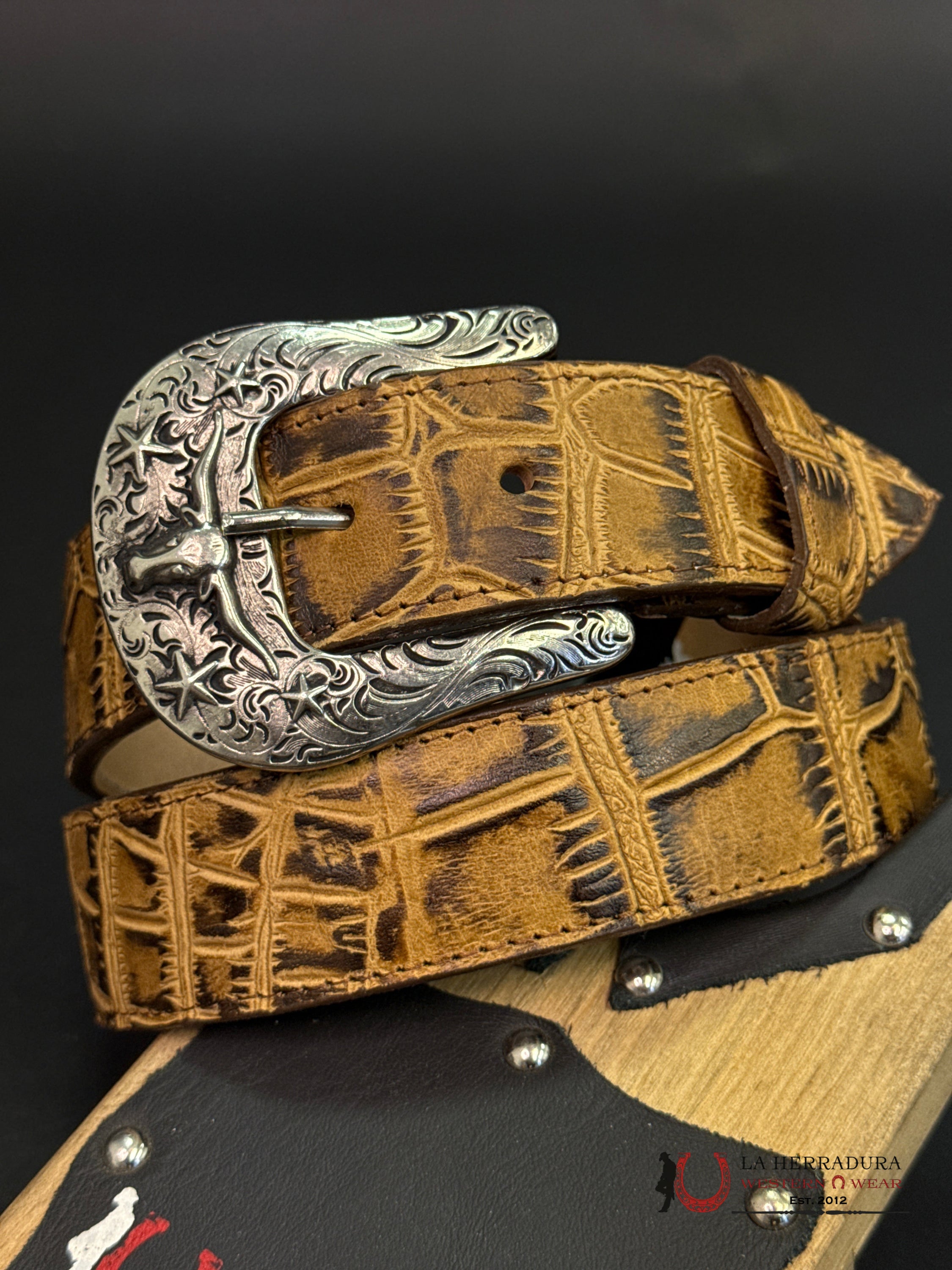 ROCKEM TAN BLACK TURTLE BACK BELT CINTURONES HOMBRES