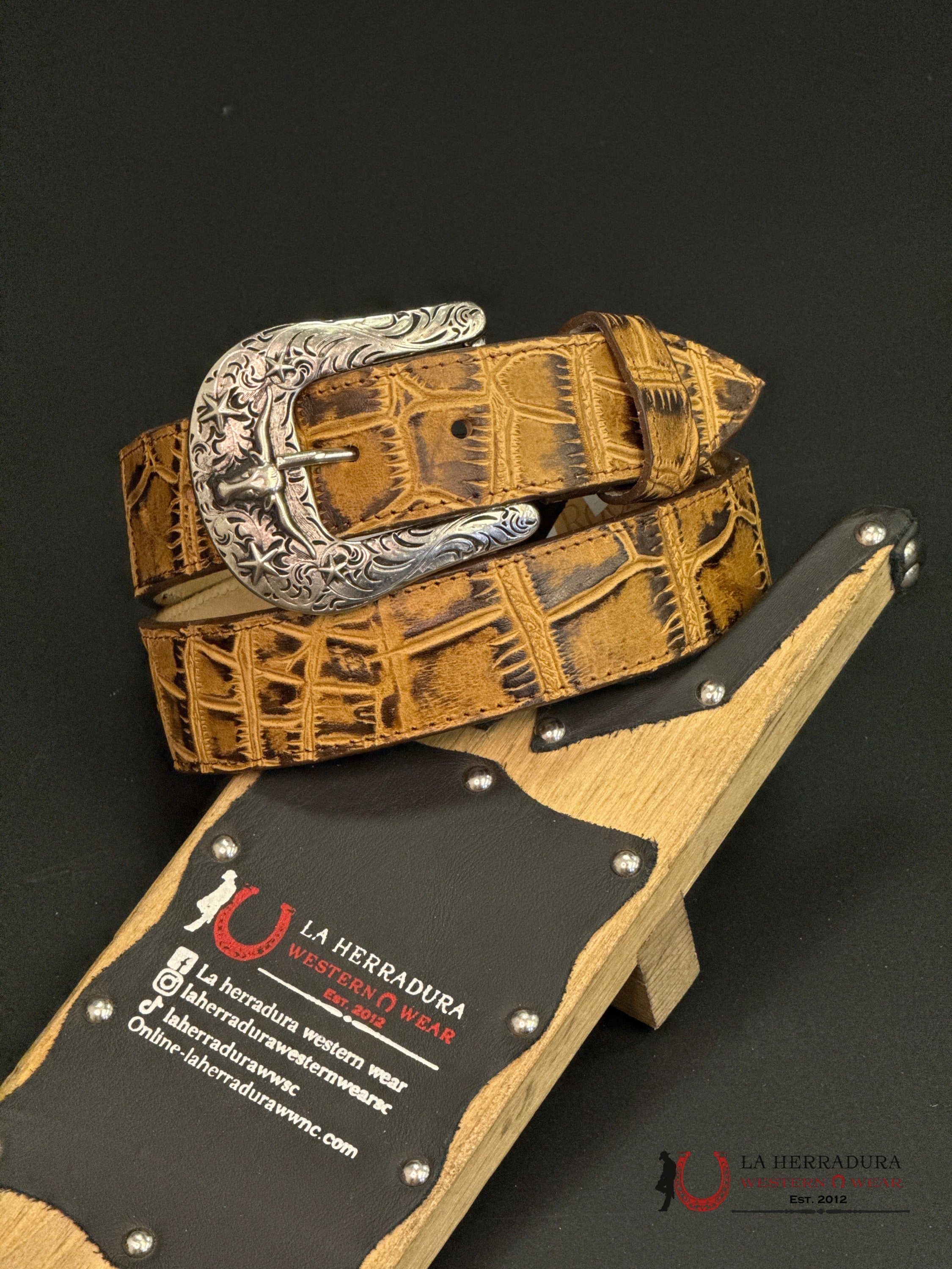 ROCKEM TAN BLACK TURTLE BACK BELT CINTURONES HOMBRES