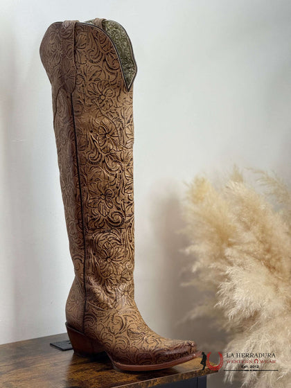 BOTAS ALTAS DE MUJER ROCK'EM MIEL PUNTA AFILADA CINCELADO