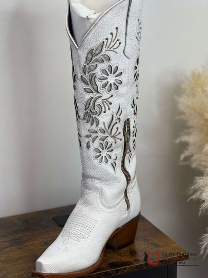 BOTA ALTA DE MUJER ROCK'EM ‘VIANCA’ PUNTA FINA VENADO BLANCO PLATA