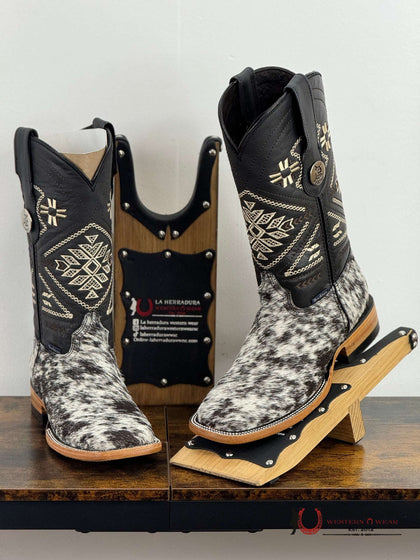 BOTA VAQUERA ROCKEM PARA MUJER EST AZTEC LADY EN PIEL DE VACA BLANCA Y NEGRA