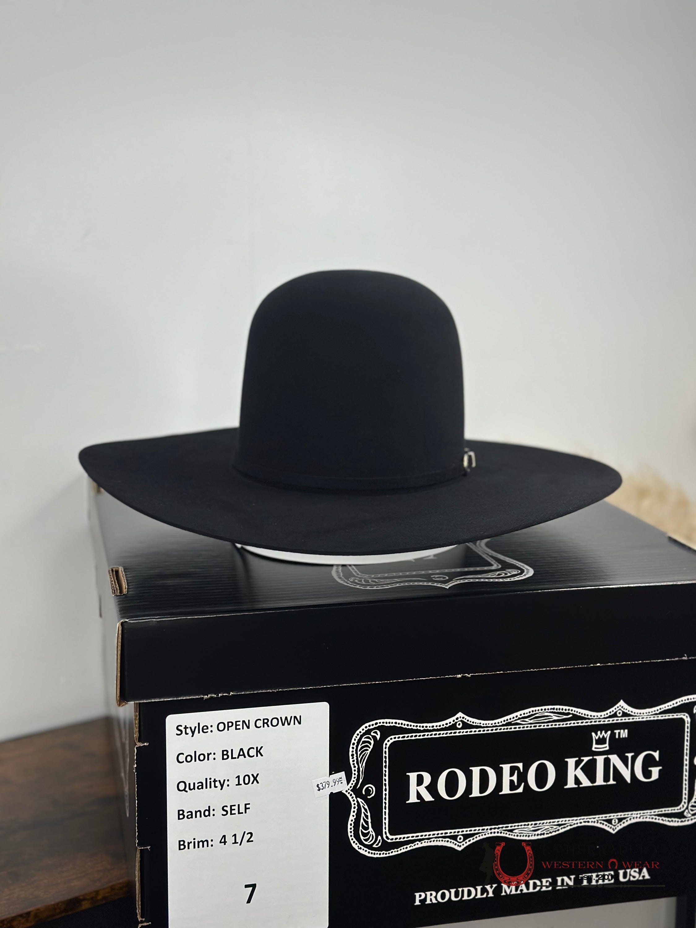Rodeo King 10X Black Open Crown Tejana