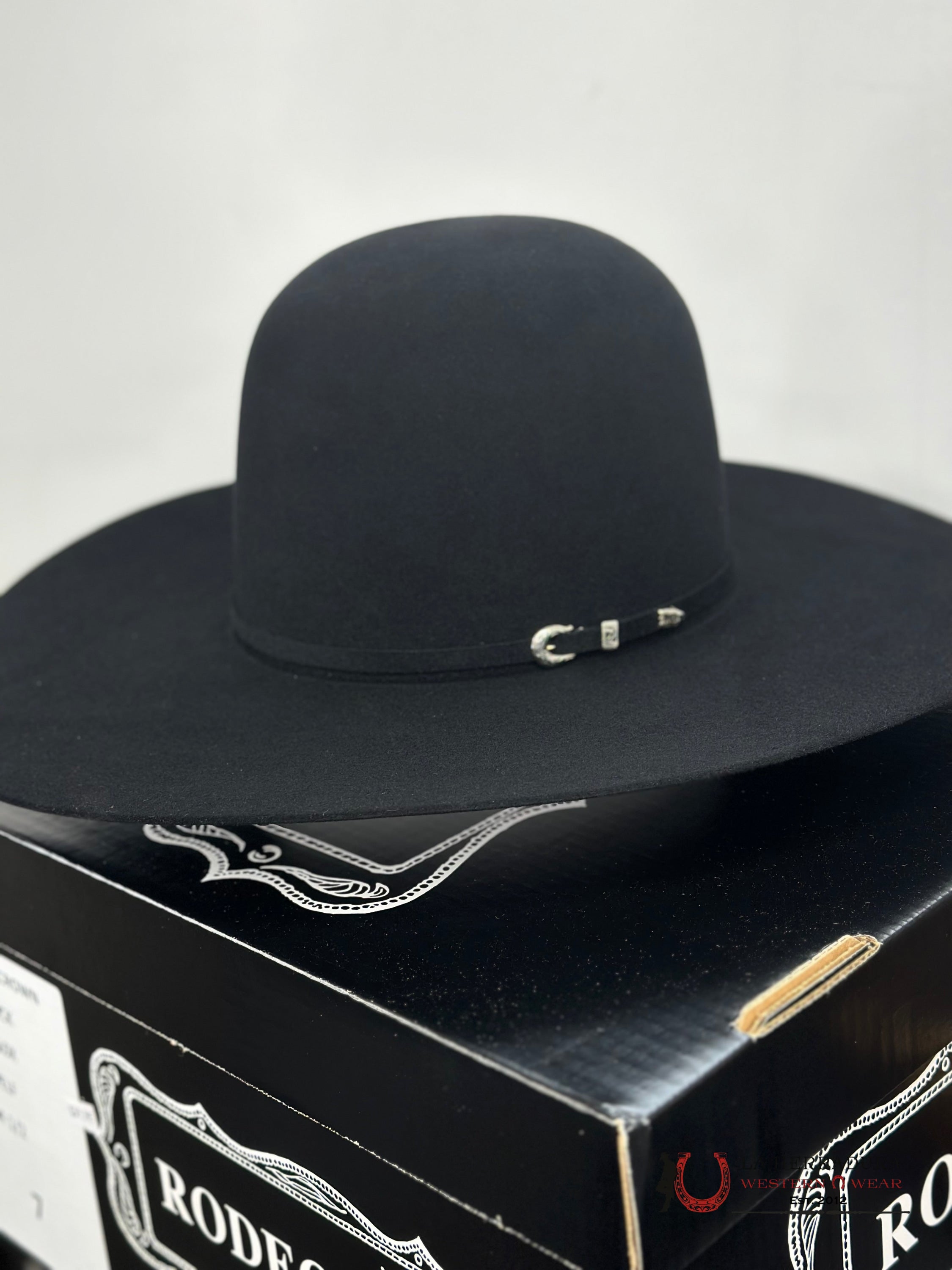 Rodeo King 10X Black Open Crown Tejana