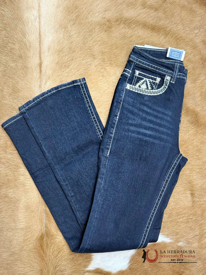 ROSA SEXY COUTURE JEANS BOOT CUT DARK BLUE TAN & BROWN STITCHING DIMOND EMBROIDERY RHINESTONE S1216-PB33