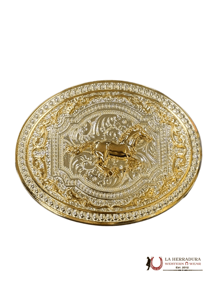 ROSE GOLD RUNNING HORSE ROUND BUCKLE