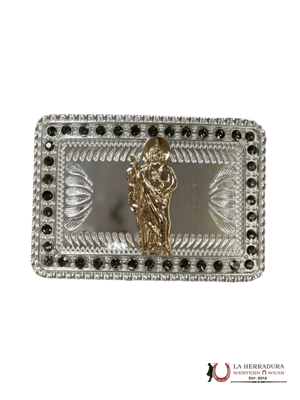 ROSE GOLD SAN JUDAS GREEN JEWELRY SQUARE BUCKLE