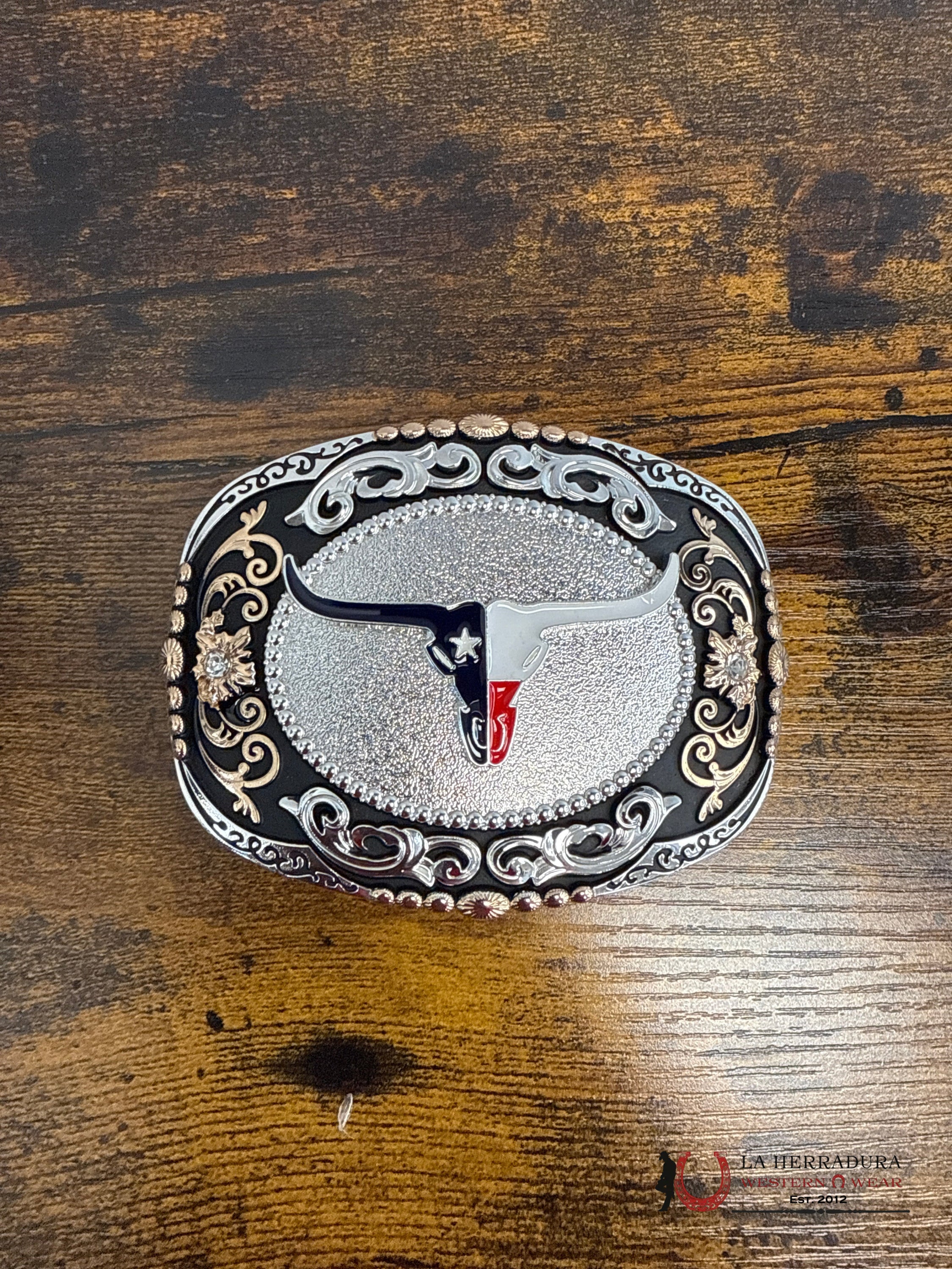 ROSE GOLD & SILVER TEXAS BULLHEAD ROUND BUCKLE ACCESORIOS