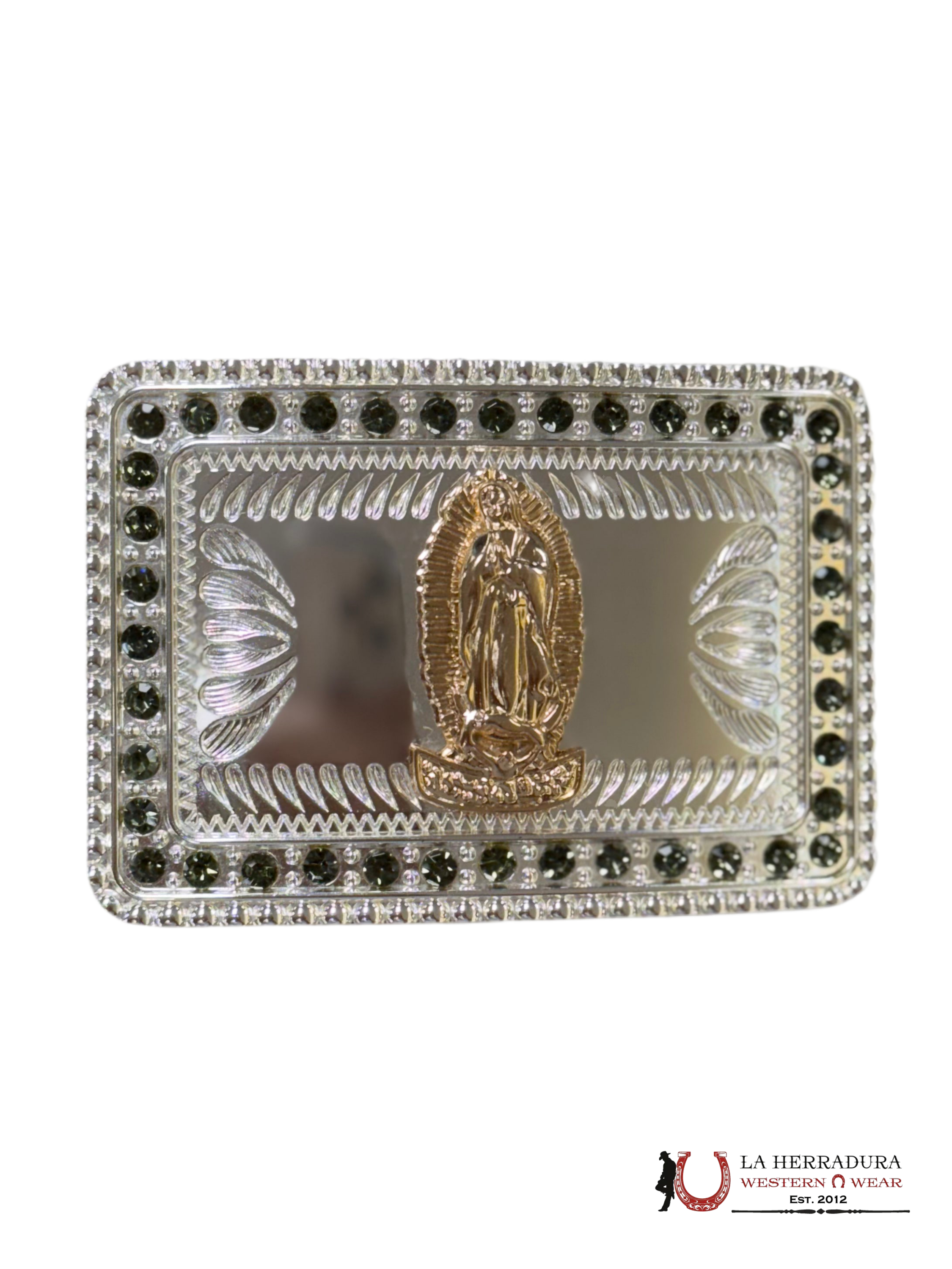 ROSE GOLD VIRGEN DE GUADALUPE GREEN JEWELRY SQUARE BUCKLE ACCESORIOS