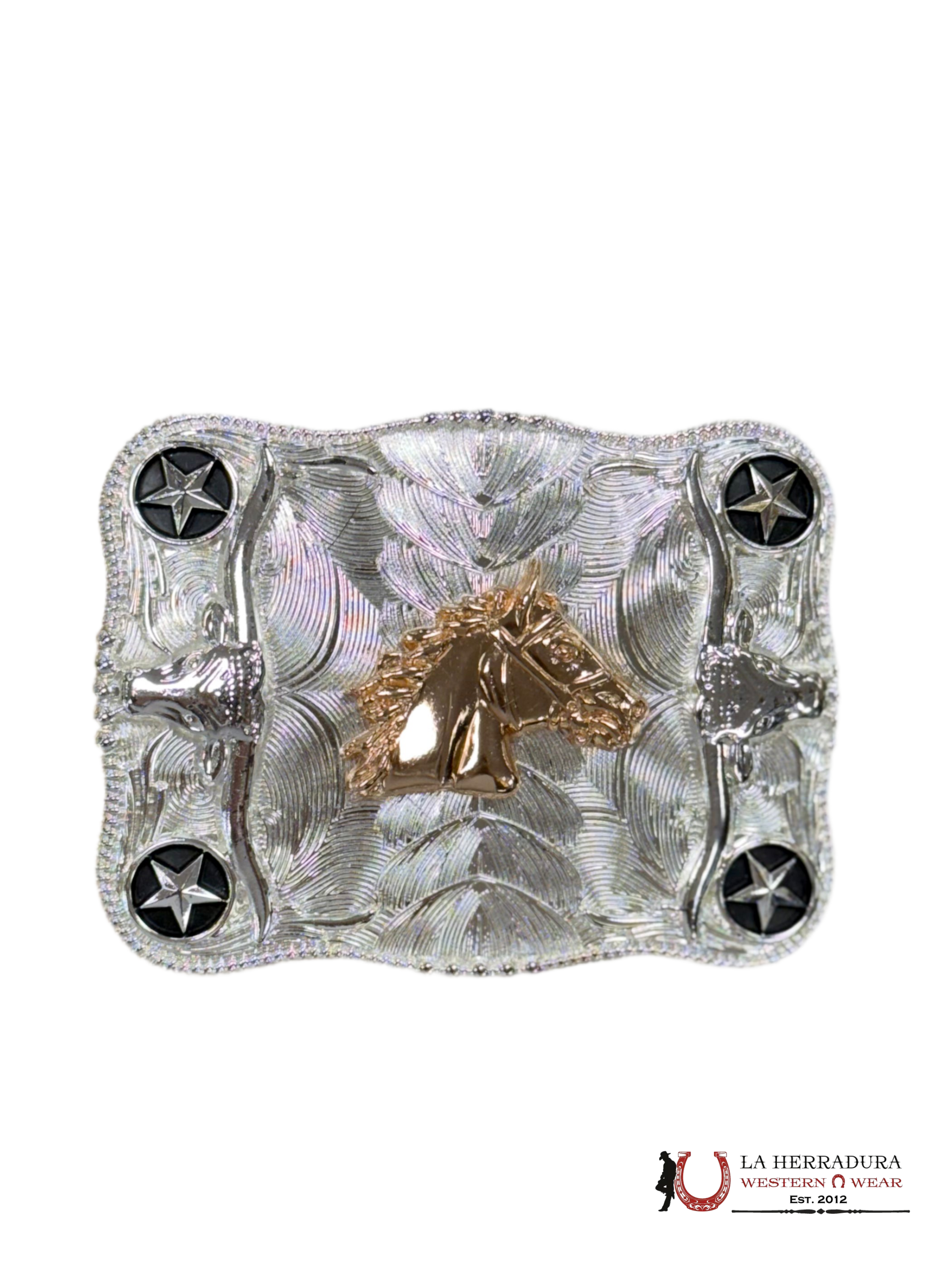 ROSE GOLS HORAE BLACK AND SILVER SQUARE BUCKLE ACCESORIOS