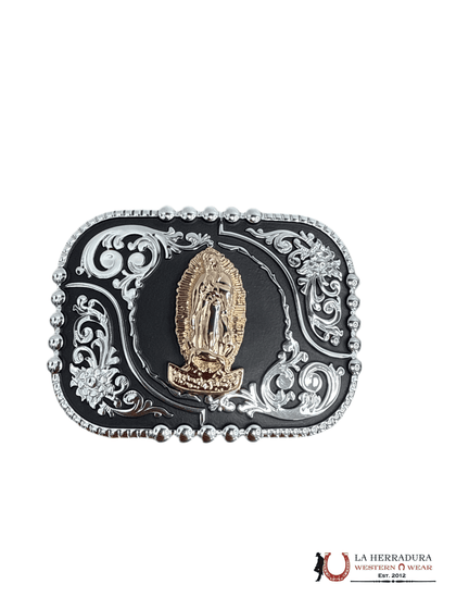 ROUND BLACK & SILVER WITH GOLD VIRGEN DE GUADALUPE BUCKLE 7