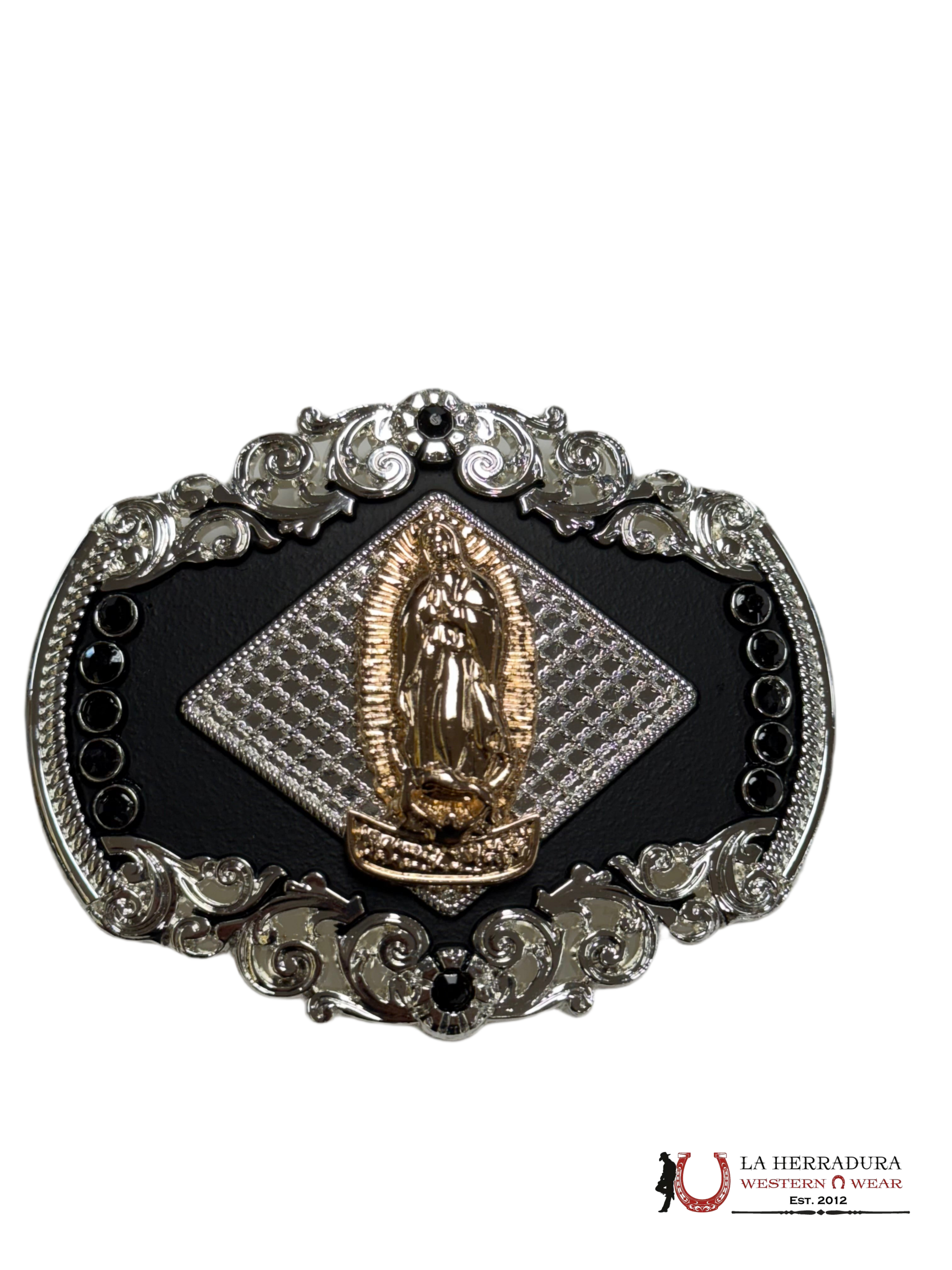 ROUND BUCKLE VIRGEN DE GUADALUPE GOLD ACCESORIOS
