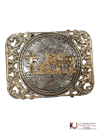 ROUND SILVER DETAIL GINETE SQUARE BUCKLE
