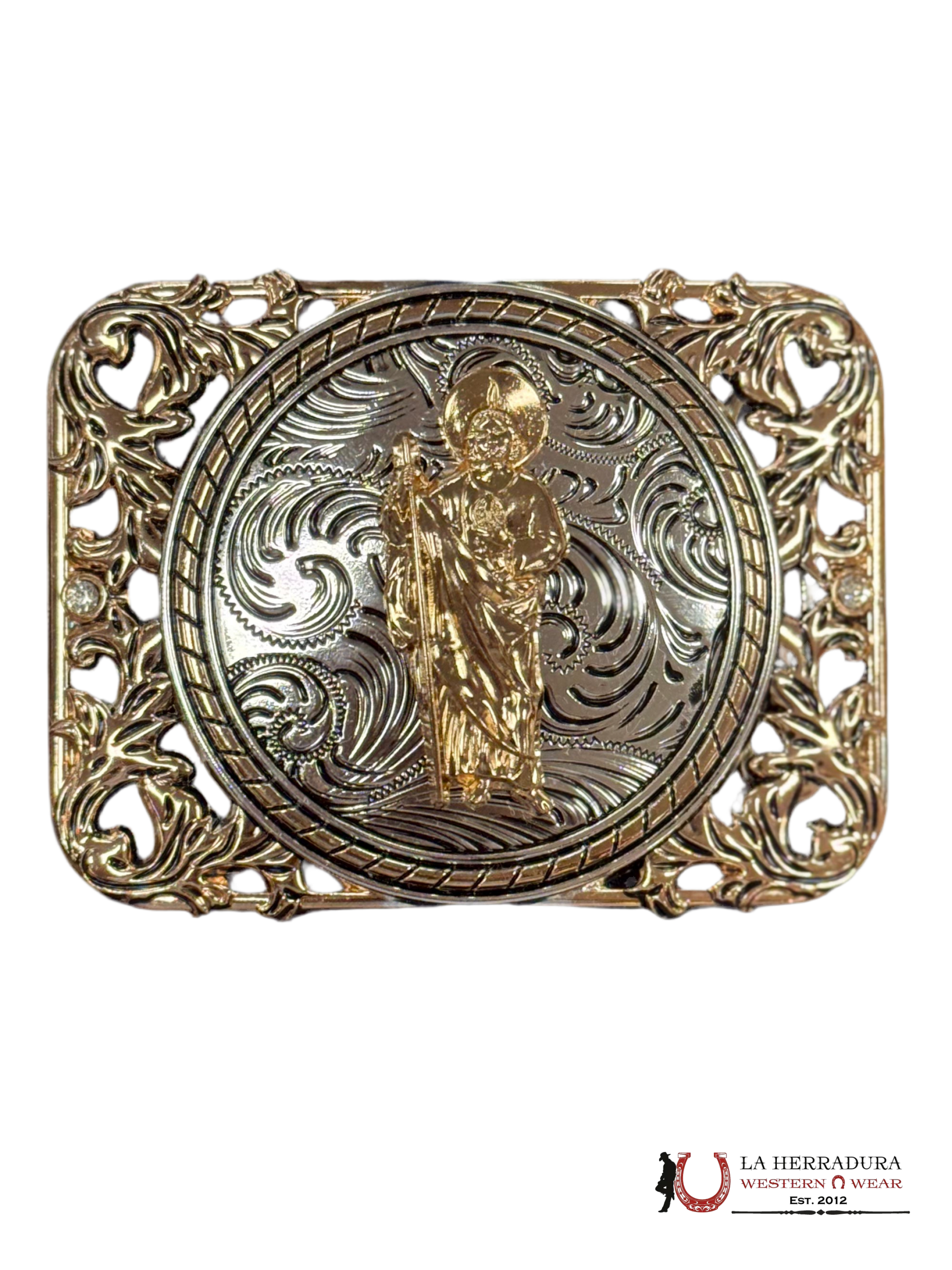 ROUND SILVER DETAIL SAN JUDAS SQUARE BUCKLE ACCESORIOS
