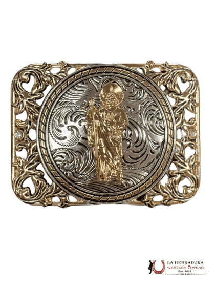 ROUND SILVER DETAIL SAN JUDAS SQUARE BUCKLE
