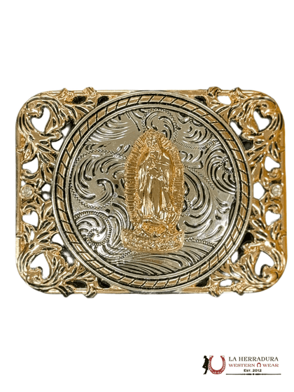 ROUND SILVER DETAIL VIRGEN DE GUADALUPE SQUARE BUCKLE