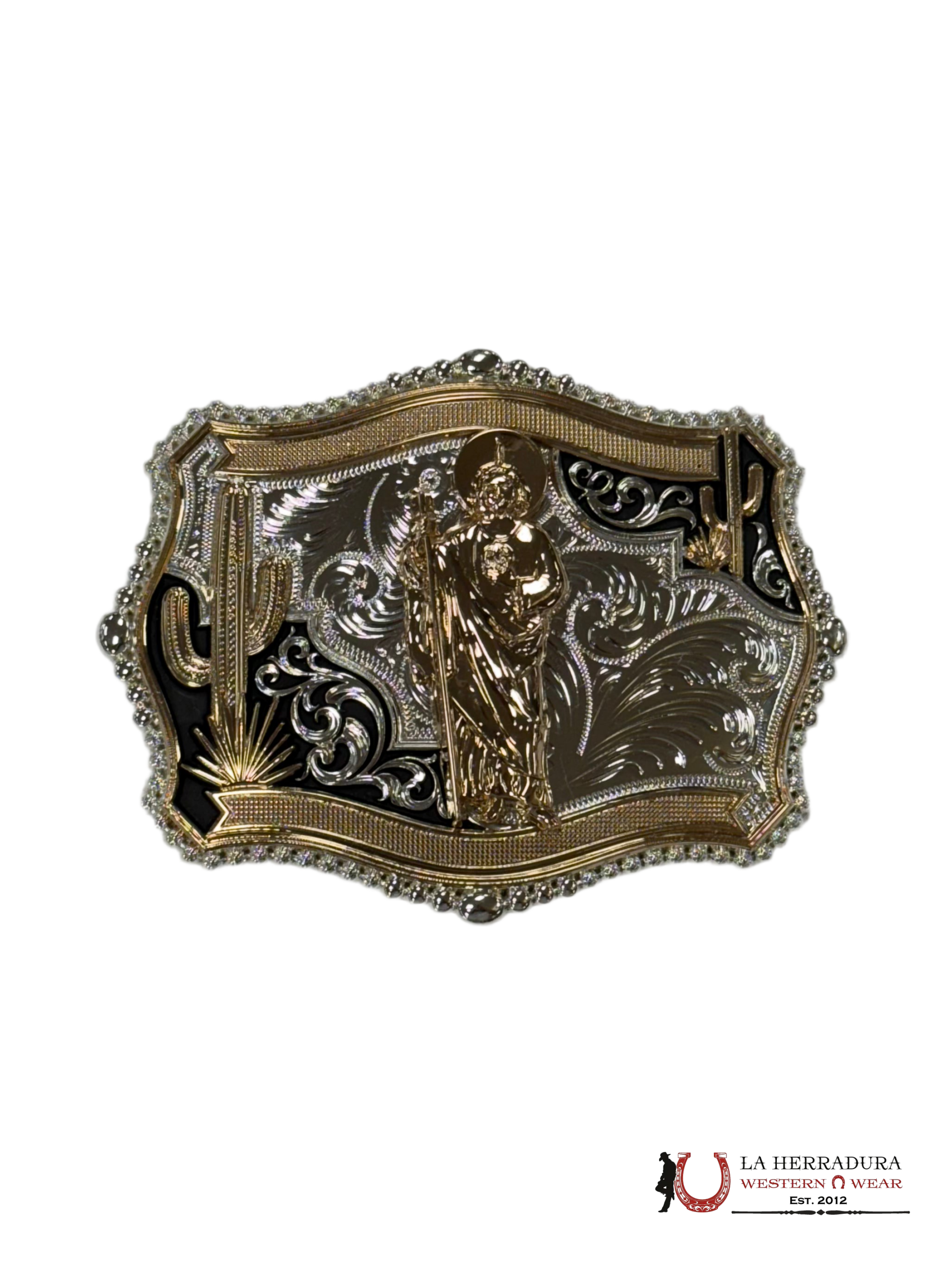 SAN JUDAS GOLD AND BLACK DETAILS SQUARE BUCKLE ACCESORIOS