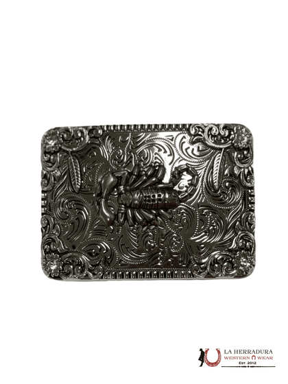 SCORPION WITH FLORAL DESIGN SILVER SQUARE BUCKLE
