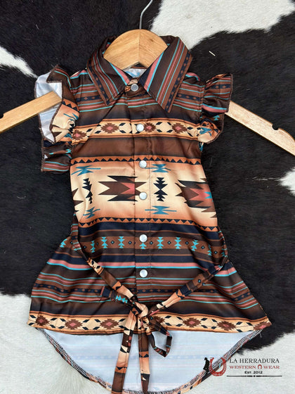 VESTIDO CON BROCHES SHEA BABY AZTEC BROWN- RSSD04
