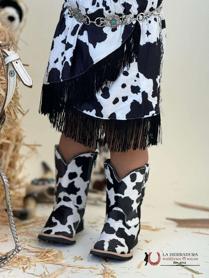 SHEA BABY BLACK COW PRINT FRINGE SKIRT TODDLER FS01
