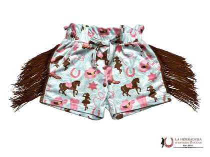 SHEA BEBÉ AZUL/ROSA ESTAMPADO CABALLO FLECOS CORTOS NIÑA PEQUEÑA - P07